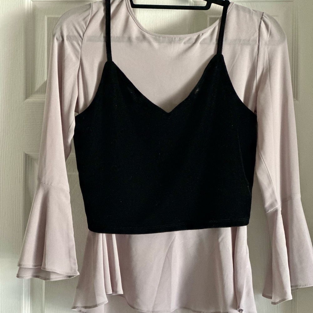 Soprano Black 3/4 Sleeve Peplum Blouse